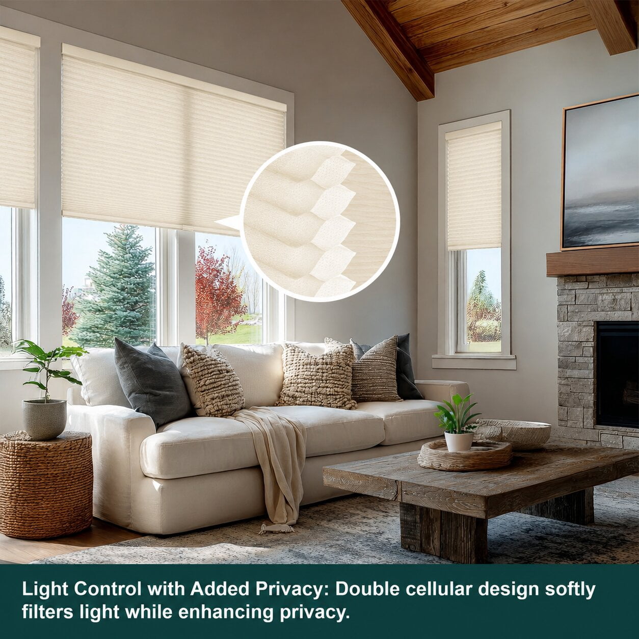 Chicology 53"W X 72"H Cordless Double Cell Cellular Shades Light Filtering Ivory