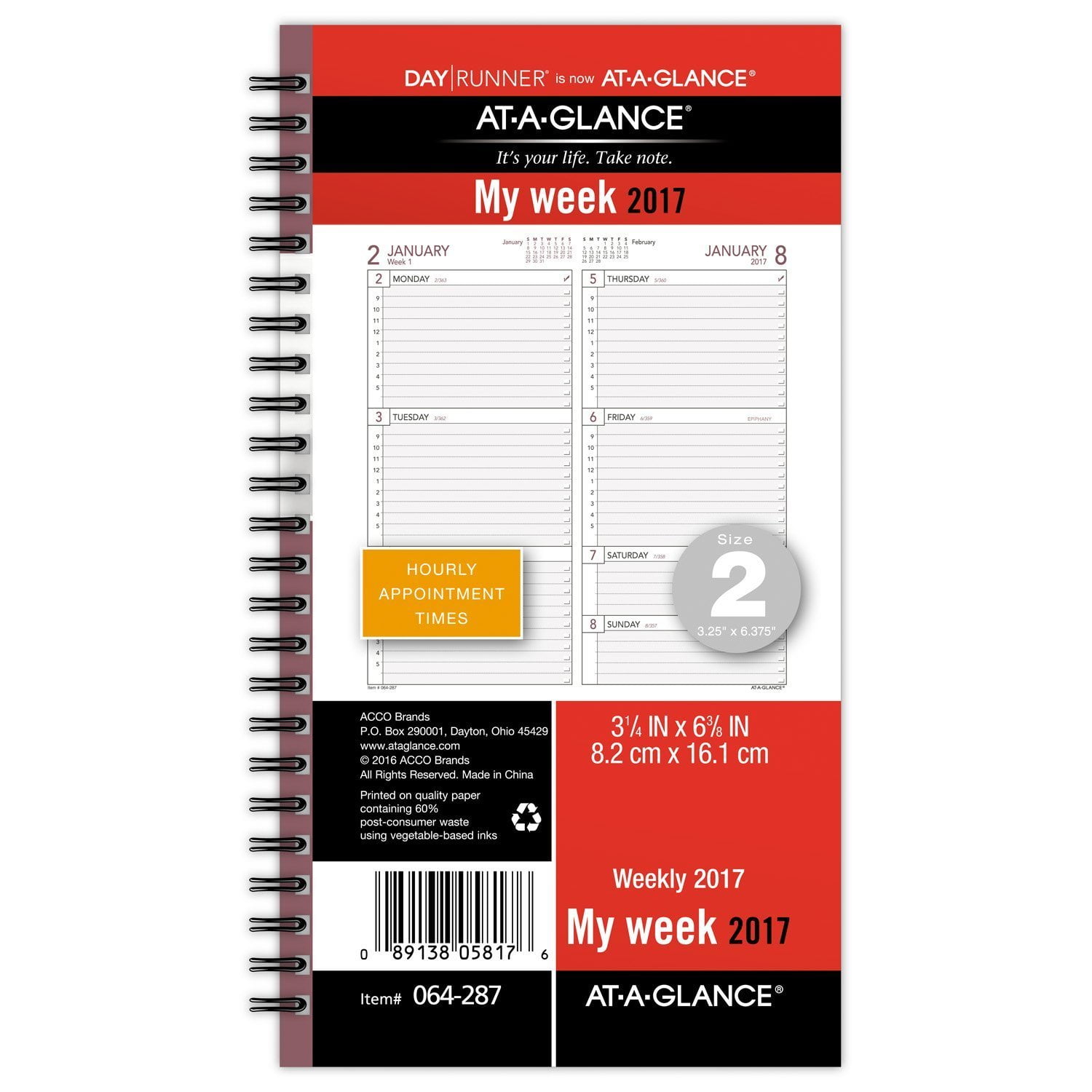 Day Runner Weekly Planner Refill 2017, Wirebound, 31/4 x 63/8", Size