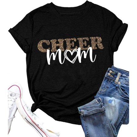Cheer Mom T-Shirt for Women Game Day Cheerleading Mom Funny Graphic Sports Season Top