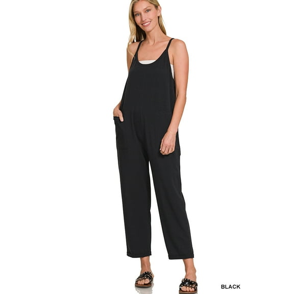 Zenana Women’s Spaghetti Strap Pocketed Cotton Jumpsuit – Loose Fit, Lightweight & Effortlessly Chic