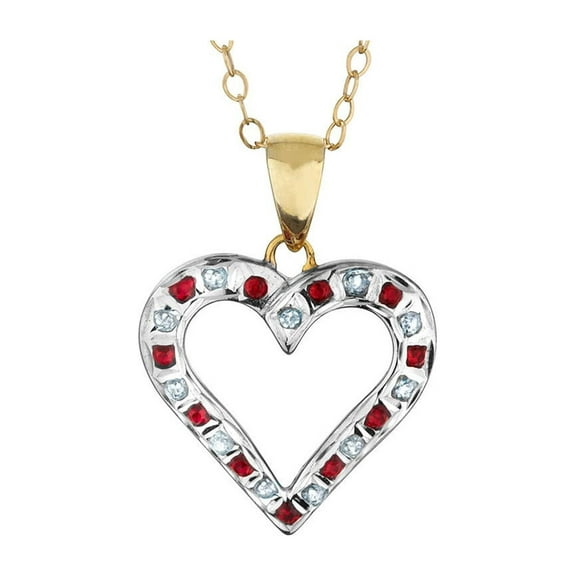 Natural Accent Ruby and Accent Diamond Heart Pendant Necklace in Sterling Silver with Chain for Women