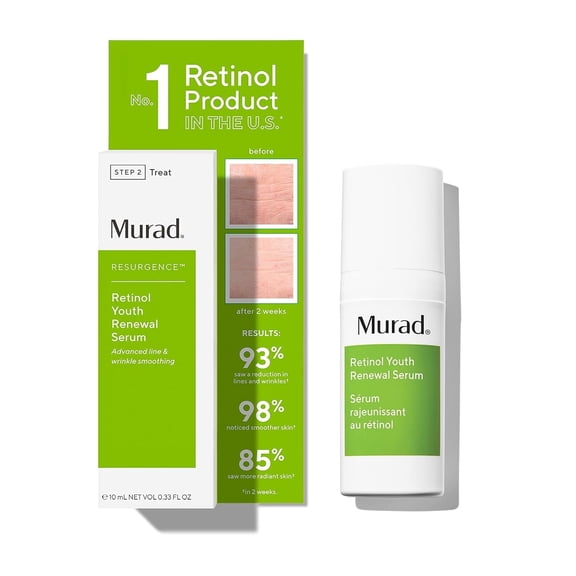 Murad Retinol Youth Renewal Serum - Resurgence Smooths Lines and Wrinkles on Face and Neck - Gentle Anti-Aging Hydrating Hyaluronic Acid Treatment Backed by Science 0.33 Fl Oz (Pack of 1)