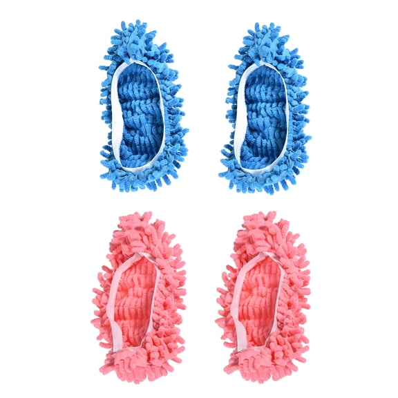 Uxcell Mop Slippers Washable Chenille Duster Cleaning Shoes Cover Pink/Blue 4 Pack