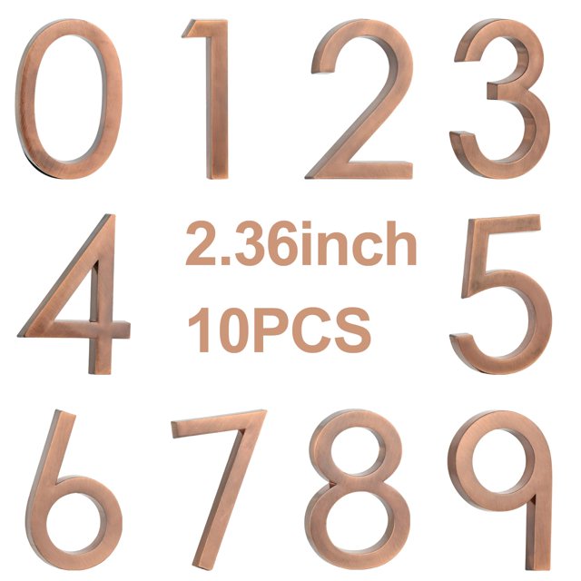 Números para buzón RQUNA de 6 cm, 3D, color bronce, paquete de 10