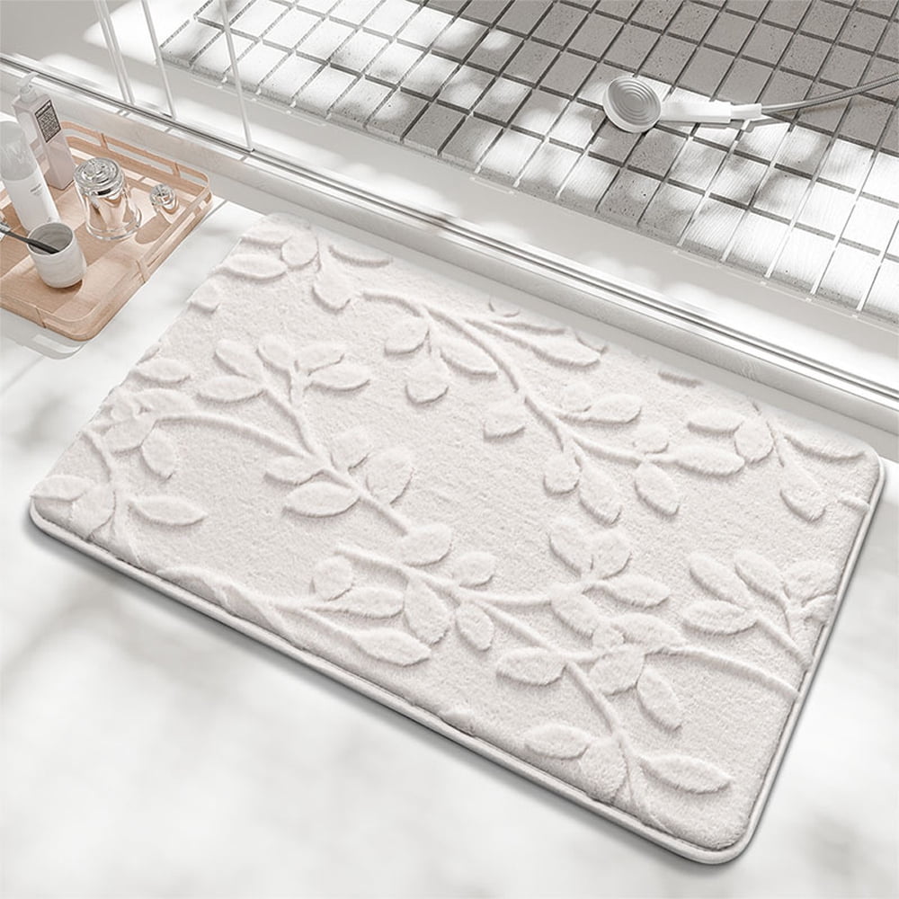 FUDAKUNA Soft Beige White Memory Foam Bathroom Rug 20"x32" Non-Slip Absorbent Plush Bath Mat Machine Washable