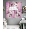 thumbnail image 5 of Pink Floral Kitchen Curtains Swag Valance and Tier Curtains Set 24 Inch Length, Vintage Botanical Gradient Pastel Painting Rod Pocket Drape Panels Pair Swag Curtains for Bathroom/Cafe/Window, 5 of 6