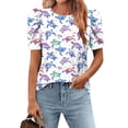 thumbnail image 2 of Tops de Algodón de las Mujeres con Cuello Tripulación Plisado Manga Corta Suéter Suelto, Top de Impresión Casual para el Hogar Y el Uso Diario, 2 of 7