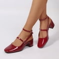 thumbnail image 3 of LuckLilac Women's Square Toe Slingbacks Mary Jane Pumps Patent Leather Chunky Low Heel Buckle Strap Heels sandals Wedding Party Dress Shoes, 3 of 4