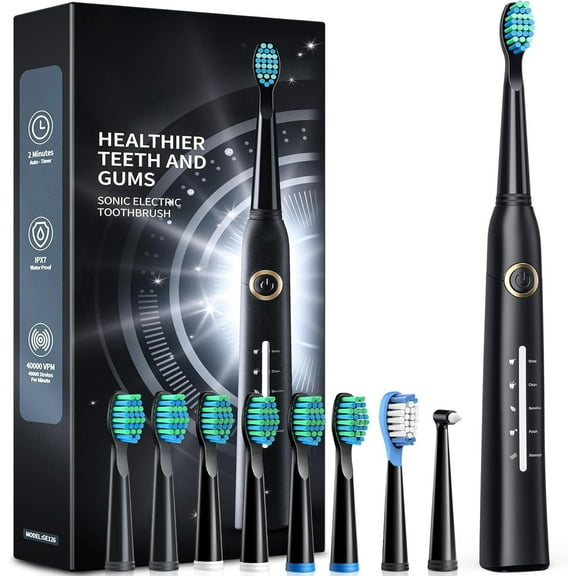 Electric Toothbrushes for Adults and Kids, 8 Brush Heads Electric Toothbrush with 40000 VPM Deep Clean 5 Modes, Rechargeable Fast Charge 4 Hours Last 30 Days