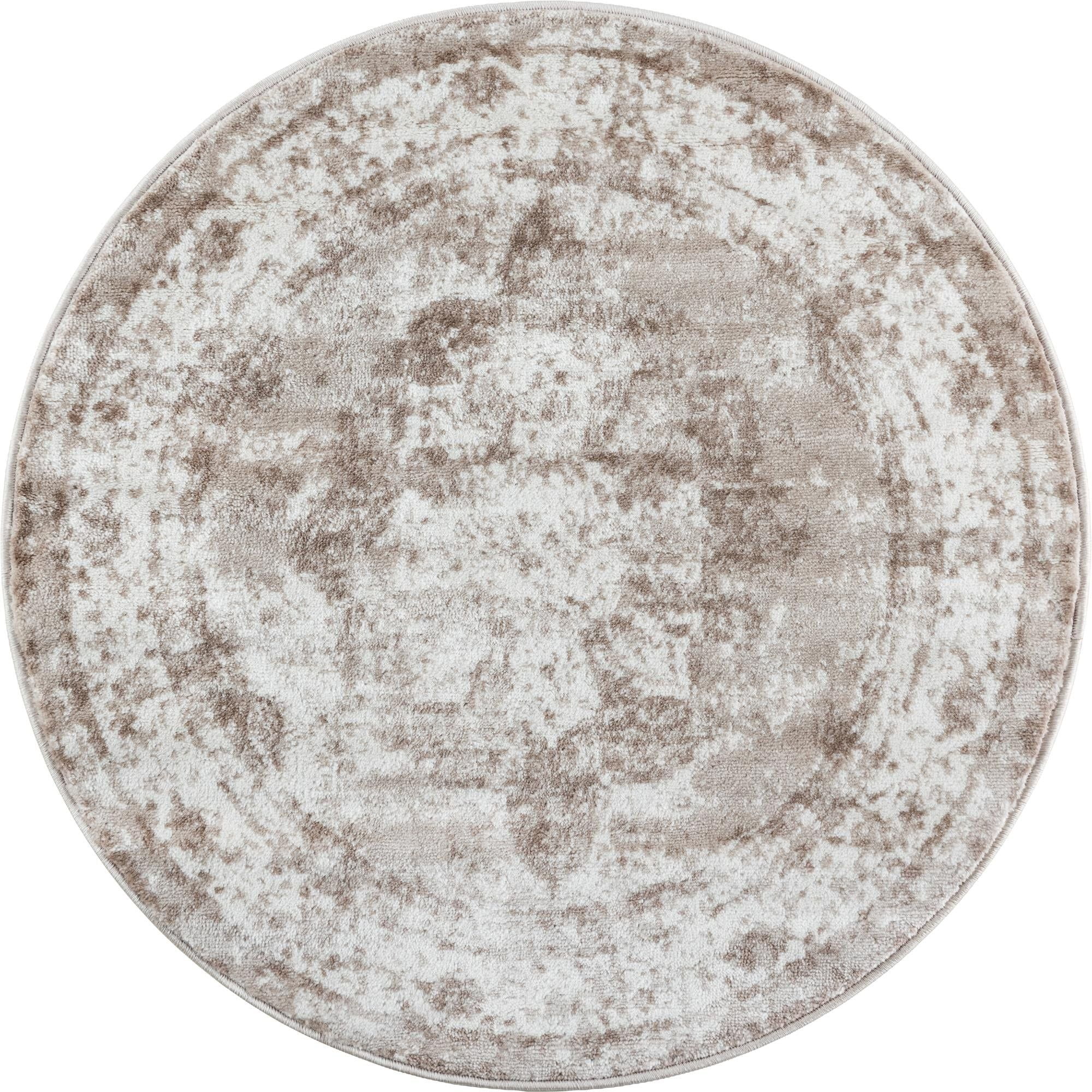 3.25' Brown and Ivory Vintage Medallion Round Area Throw Rug