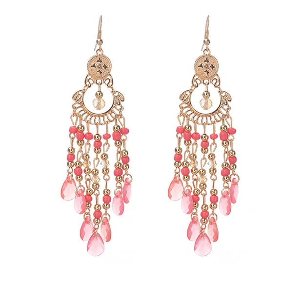 Mightlink 1 Pair Women Hook Earrings Vintage Ethnic Style Exaggerated Hollow Out Beads Waterdrop Shape Bohemian Ear Decoration Jewelry Vacation Earrings Hanging Earrings