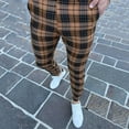 thumbnail image 2 of ZHUASHUM Mens Golf Pants Relax Fit Slim Leg Casual Plaid Printed Pocket Zipper Button Feet Trousers Brown L, 2 of 9