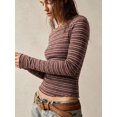 thumbnail image 5 of Women's Striped Ribbed Knit Top, Crew Neck Long Sleeve Fitted Blouse, Slim Fit Bodycon Pullover, Boho Vintage Everyday Wear for Women, 5 of 9