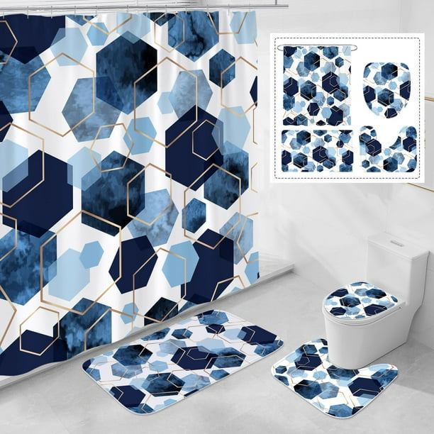 Set de decoración de baño Litabel, cortina de ducha geométrica, color azul marino