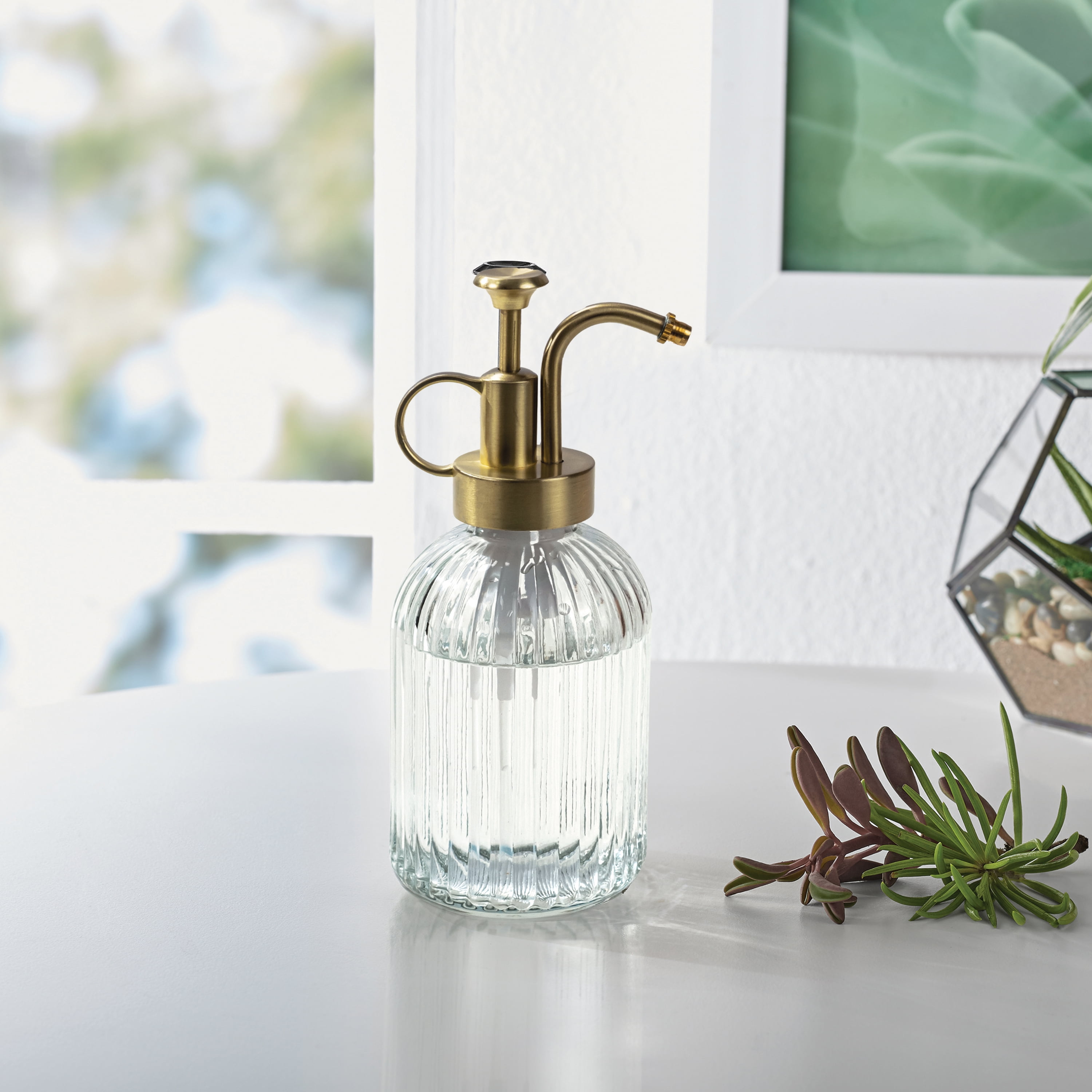 Better Homes & Gardens Clear Glass Fluted Plant Mister, 3.5 in Diameter x 7.7 in Height, 13.4 fl oz