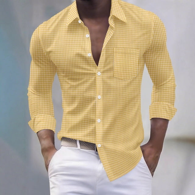 Blusa y camisa de manga larga con cuello vuelto para hombre, cárdigan de manga larga con solapa y botones, bolsillo, blusa de moda, camisa para hombre, parte superior de poliéster