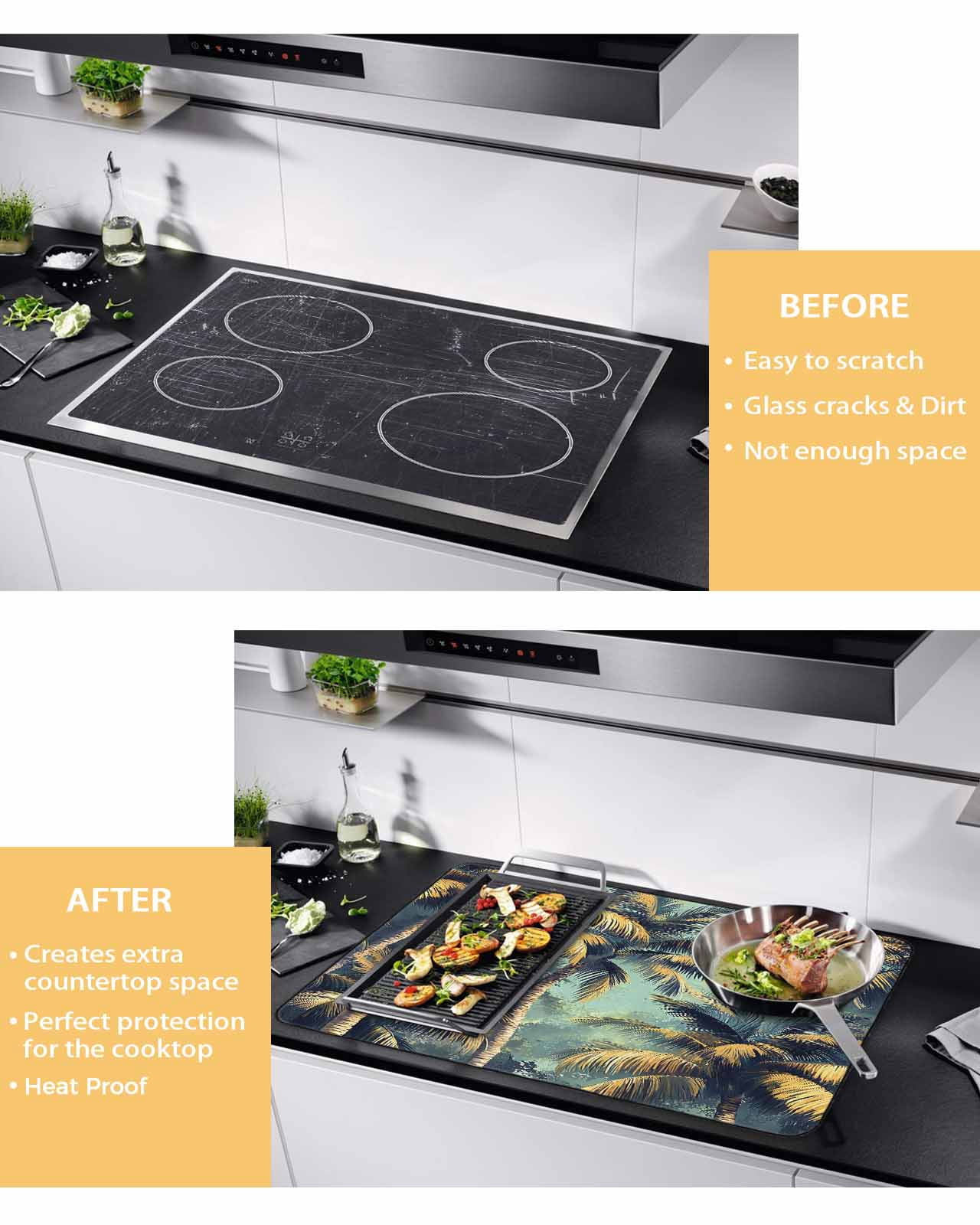 nqOlkjepod Large Induction Cooktop Protector Mat 24"x21", Summer Palm Tree Stove Top Covers for Electric Stove, Farmhouse Nature Tropical Plant Leaves Stove Burner Cover Mats, Glass Top Stove Cover