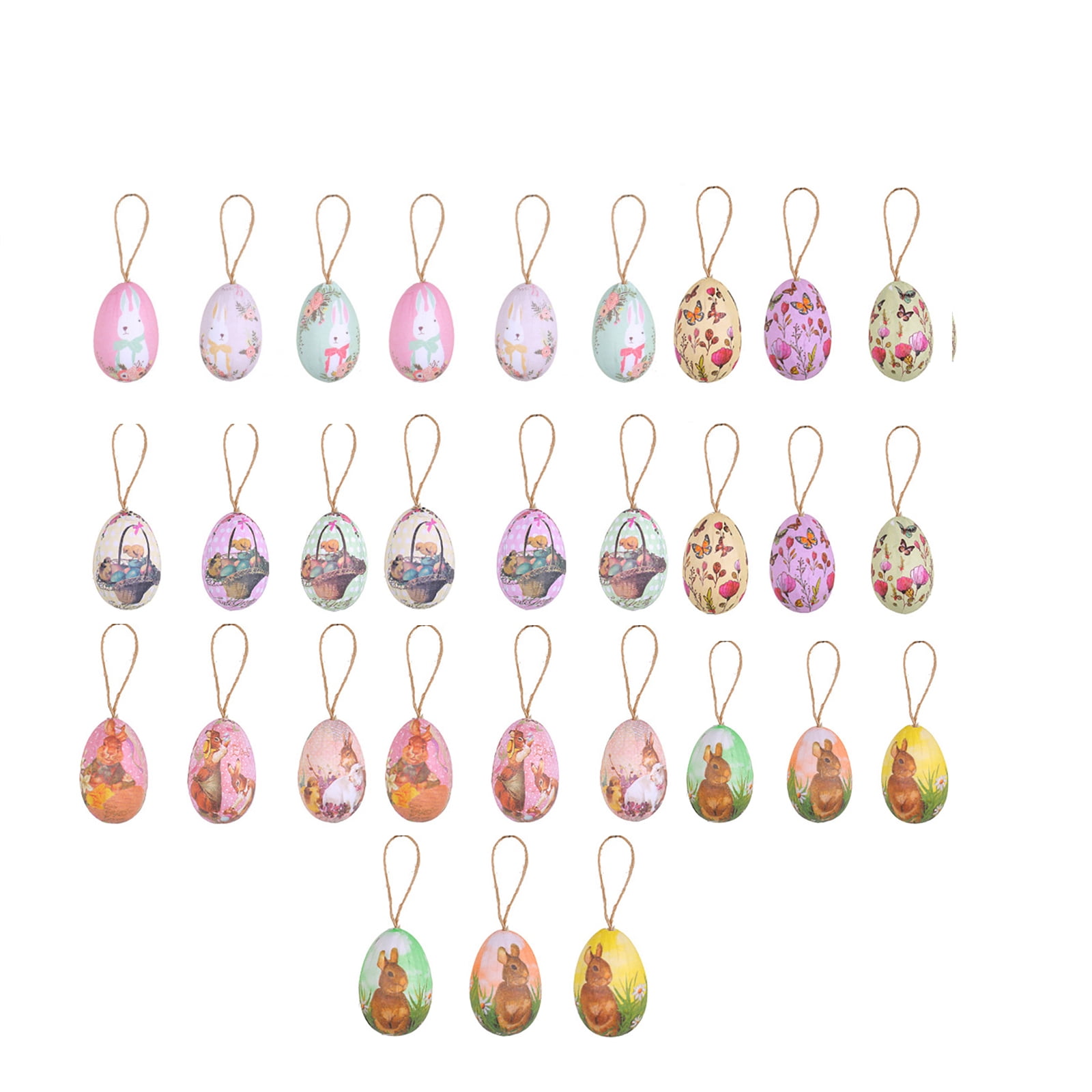 30 Pcs Colored Easter Egg Ornaments Hand Painted Hanging Stained Plastic Egg Pastel Easter Eggs for Tree Spring Tree Decorations with String for Home Outdoor & Indoor Party Decor
