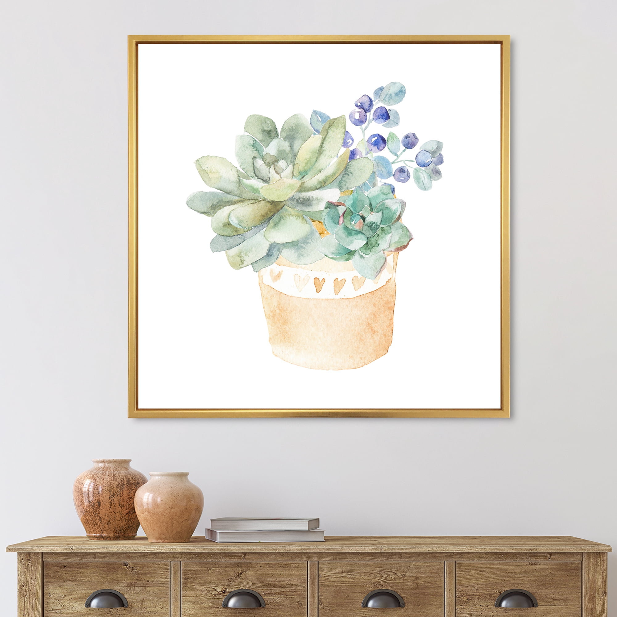 Designart 'Succulent Flower In Terracotta Clypot II' Traditional Framed Canvas Wall Art Print