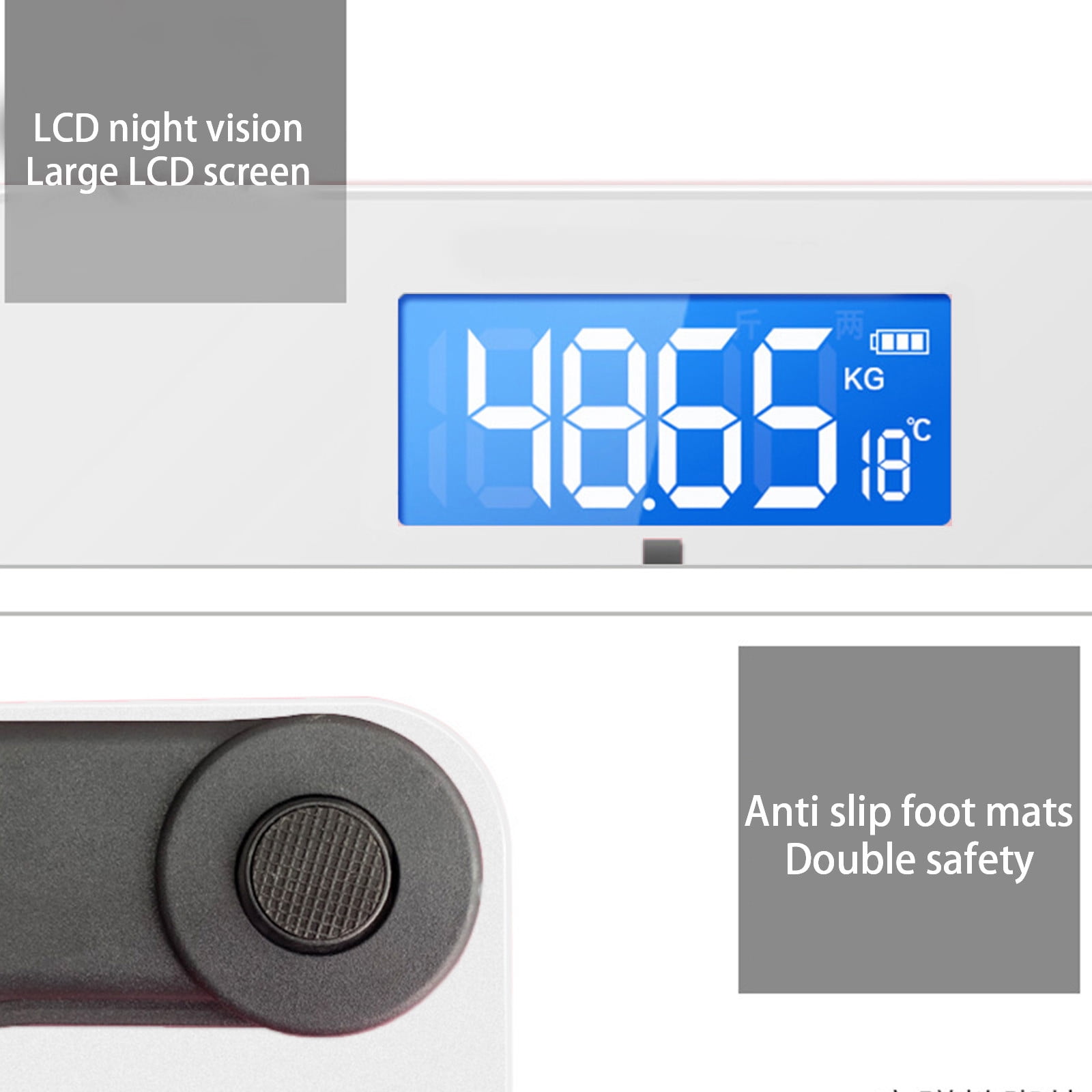 PureCasa Electronic Smart Scale with LED Display for Body Weight, Round Corner Design for Kids Adults Seniors, Accurate Digital Bathroom Scale USB Rechargeable, 10.2"x10.2"x1.2", 1PC, White