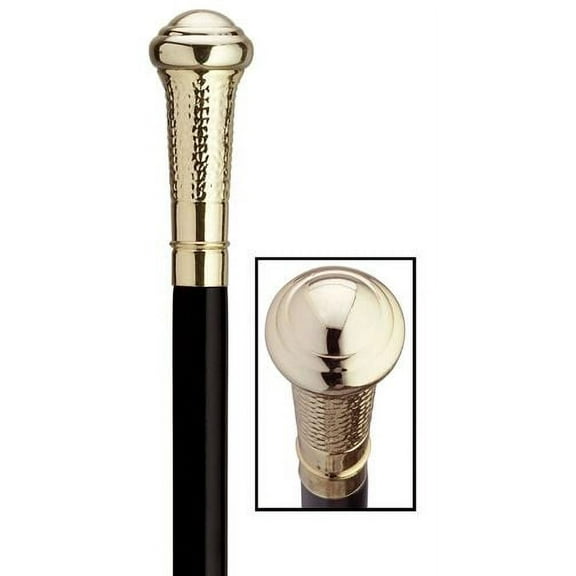 Walking Cane Men's Straight Formal Cane with 3" high Gold Finish Cap, Black Wood shaft, 36" long