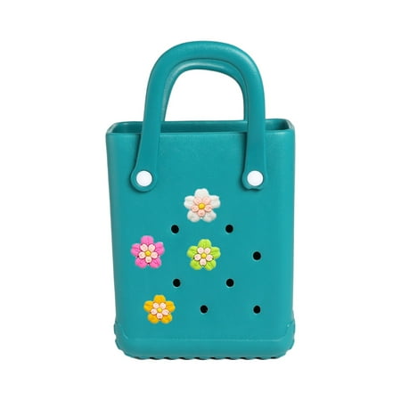 Girls Mini Travel Beach Bag Rubber Beach Bag Medium Large Capacity Summer Beach Tote Graphic Tee Eva Swim Bag Turquoise