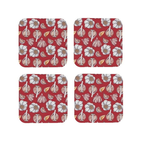 

Coasters Set of 4 - cute garlic cloves Drink Coasters for Tabletop Protection Leather Coasters for Living Room Decor and Housewarming Gift Square
