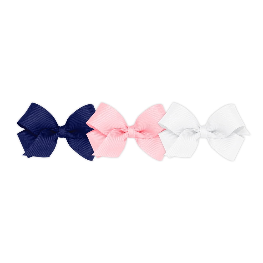 Wee Ones Girls' Mini Bow 6 Pc Set Solid Grosgrain Variety Pack On A WeeStay Clip