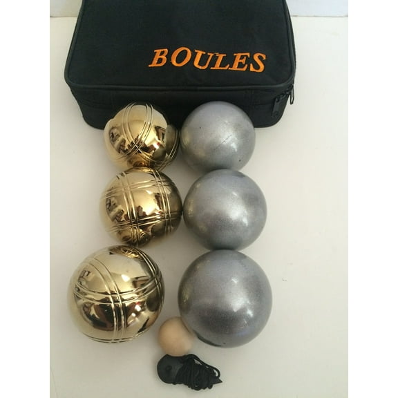 Unique 6 Ball 73mm Metal Bocce/Petanque Set with 3 Grind Sand Balls and 3 Gold Balls