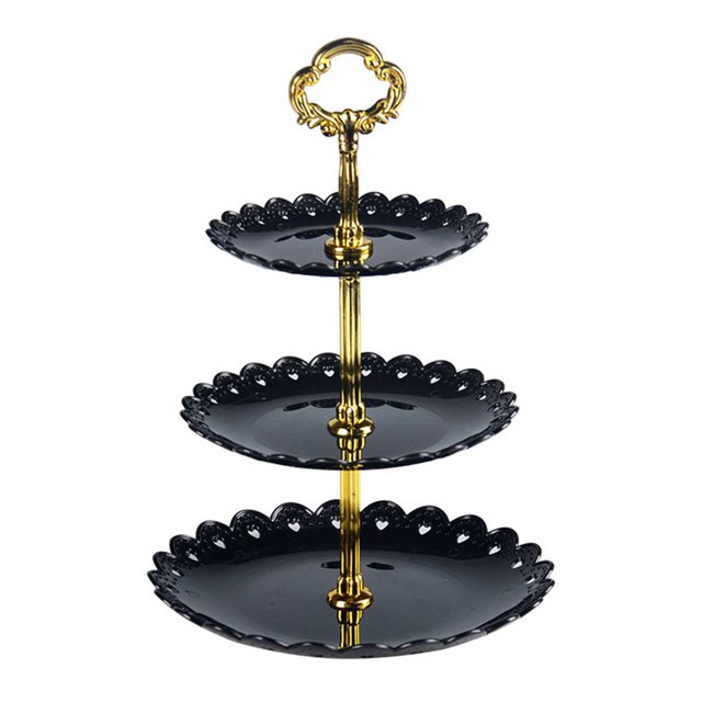 Advancent Soporte de pastel de 3 niveles, platos de boda para el té de la tarde, vajilla para fiesta, nuevos utensilios para hornear, bandeja de Kits de decoración para fiestas Negro