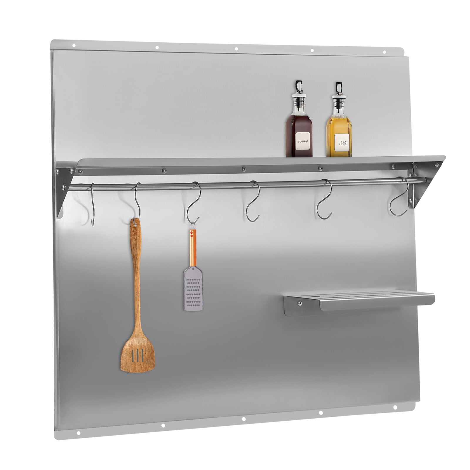 Range Backsplash with Built-in Storage Shelf, Stainless Steel Kichen Range Hood Wall Shield, Splash Plate