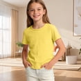 thumbnail image 2 of Tranfacy Shirts for Girls Soft Breathable Solid Candy Colored Short Sleeve Pullover Top for Spring and Summer for Children, 2 of 7
