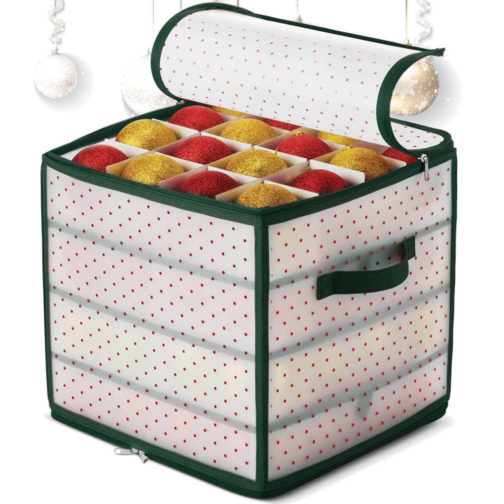 Plastic Christmas Ornament Storage Box with 2 Sided Dual Zipper Closure