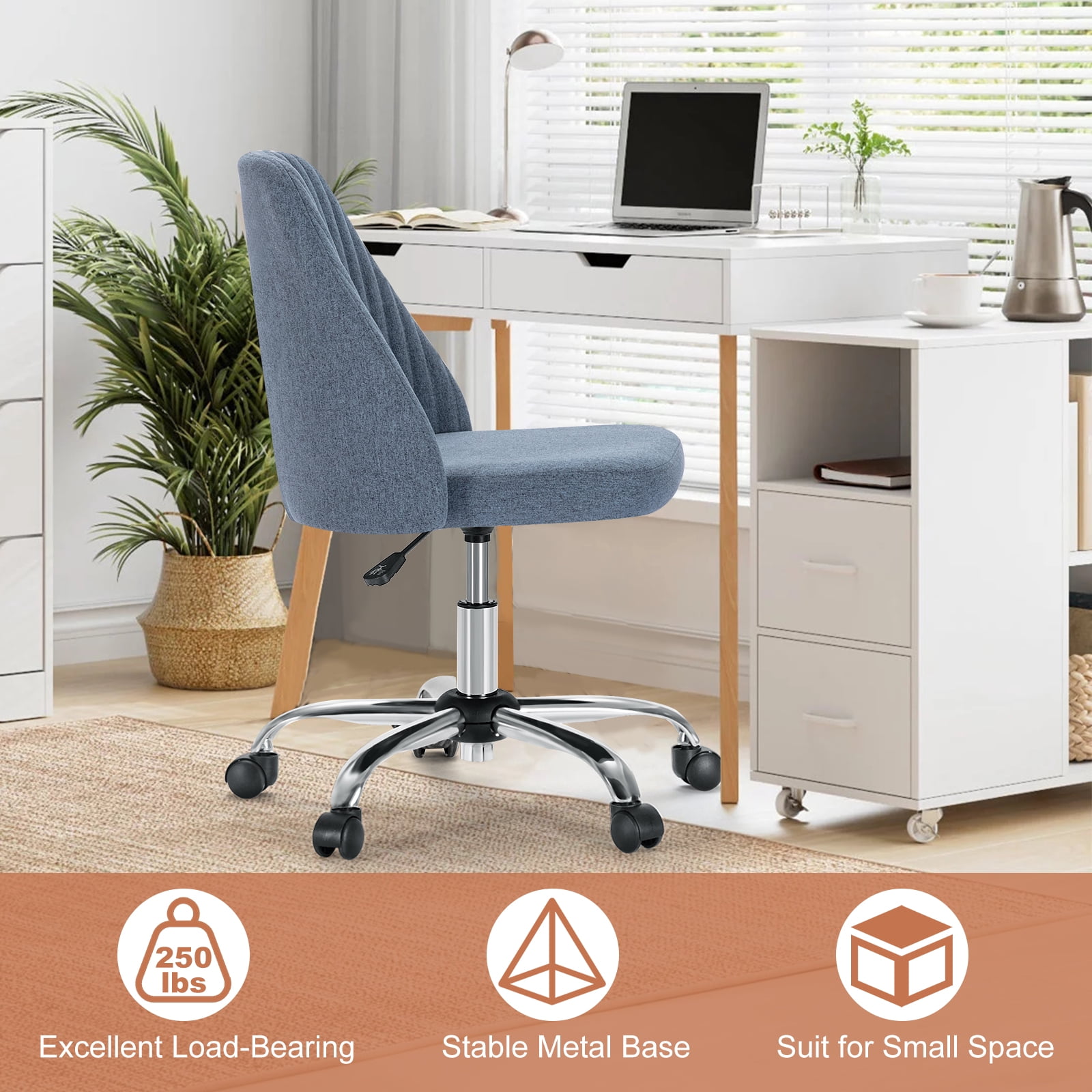 Armless Adjustable Swivel Desk Chair with Wheels
