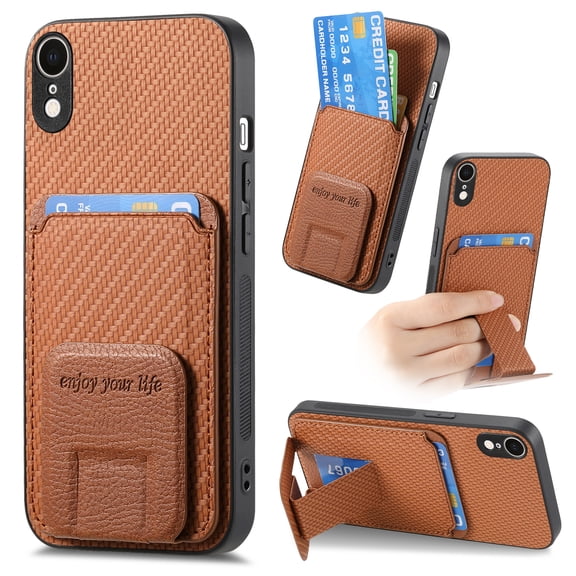 Allytechgroup Cards Holder Back Case for iPhone Xr, Vintage PU Leather TPU Shockproof Slim Kickstand Anti-Drop Protective Wallet Phone Case Cover for Apple iPhone Xr, Brown