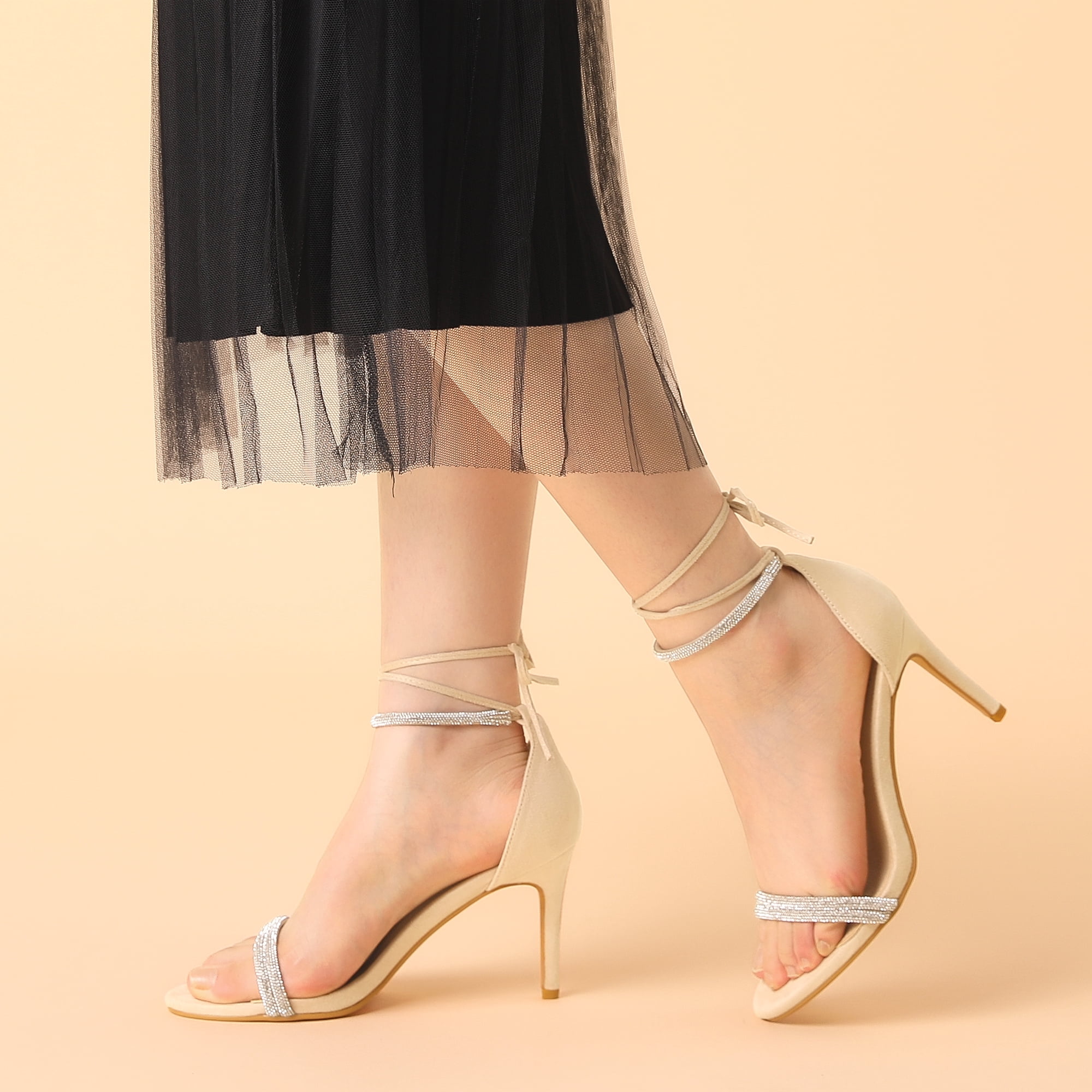 DARING DIVA Women's Ankle-Tie Stiletto Heels Sandals Beige 7