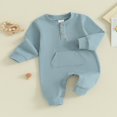 thumbnail image 3 of Baby Boy Romper with Pocket in Solid Color and Long Sleeves, 3 of 9