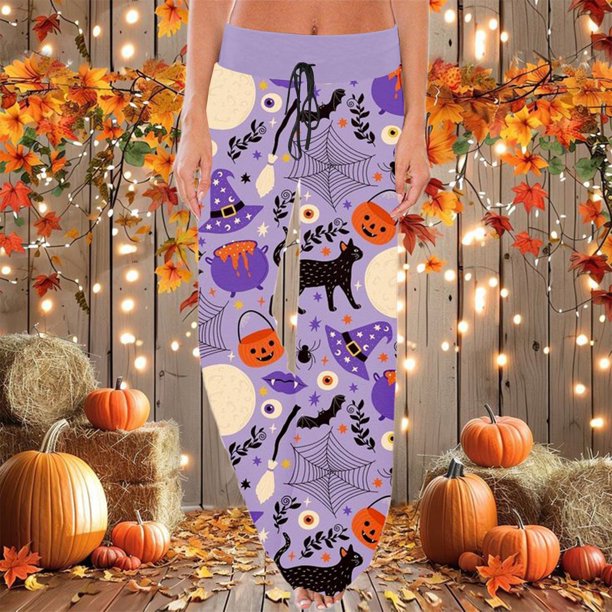 WILLBEST Pantalones Casuales de Mujer de Cintura Alta, Holgados y Cómodos para Dormir con Estampados de Halloween para Un Estilo de Temporada y Comodidad Diaria. Chica