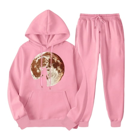 LMKIHUSA Sweatpants and Hoodie Set for Women Womens 2 Piece Outfits Halloween Witch Sweatsuit Oversized Long Sleeve Drawstring Hoodie Sweatshirt Joggers Sweatpants Fall Tracksuit Sweat Pink XXL
