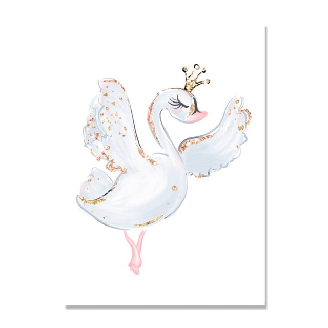 Póster nórdico de princesa de Ballet para guardería, cuadro sobre lienzo para pared de unicornio, Cuadros de pared de cisne para habitación de niños, Cuadros sin marco Adepaton 1239-20