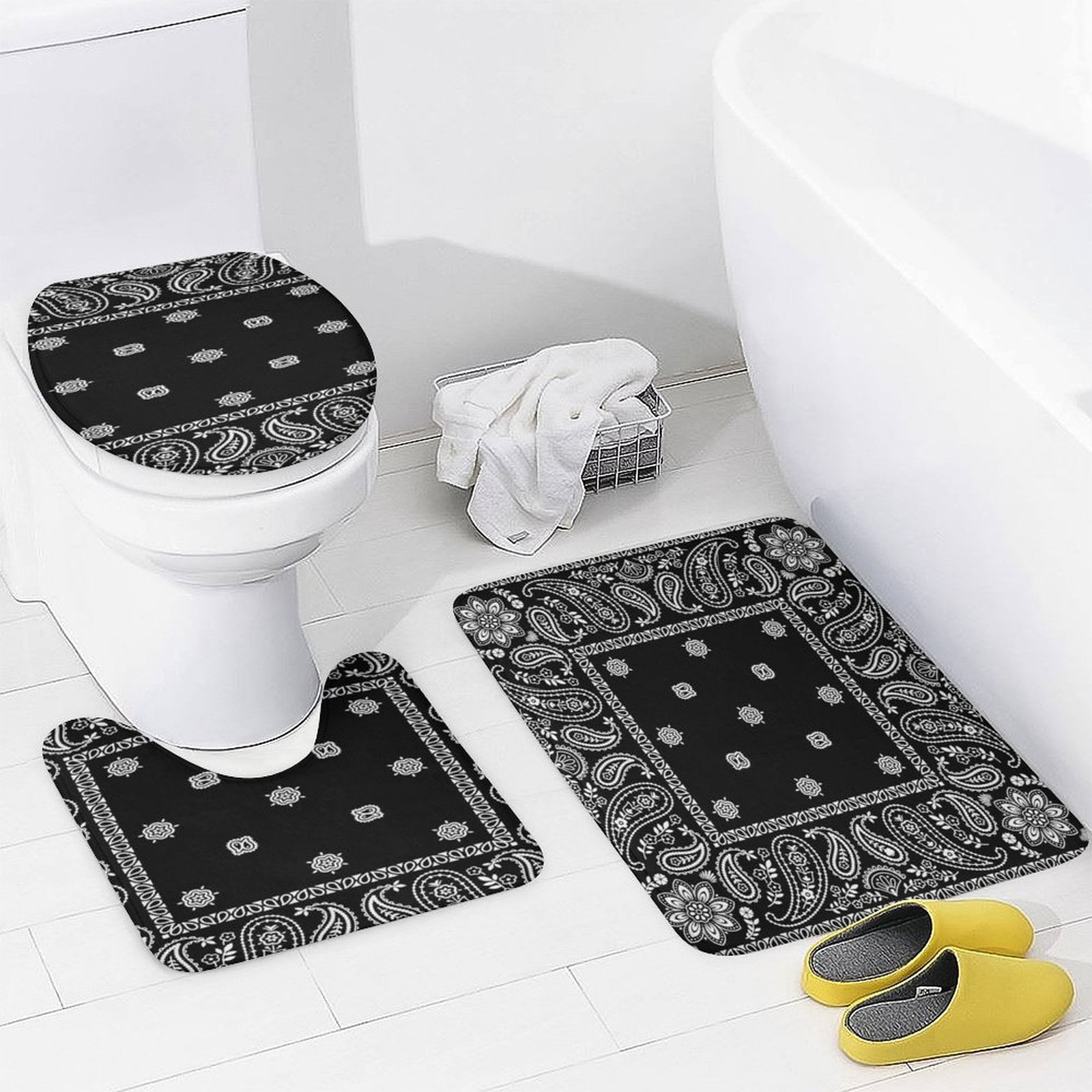 Bandana Pattern Shower Curtain Bathroom Sets Toilet Lid Rug, Bath Mat And Contour Mat, Shower Curtain 4Pcs