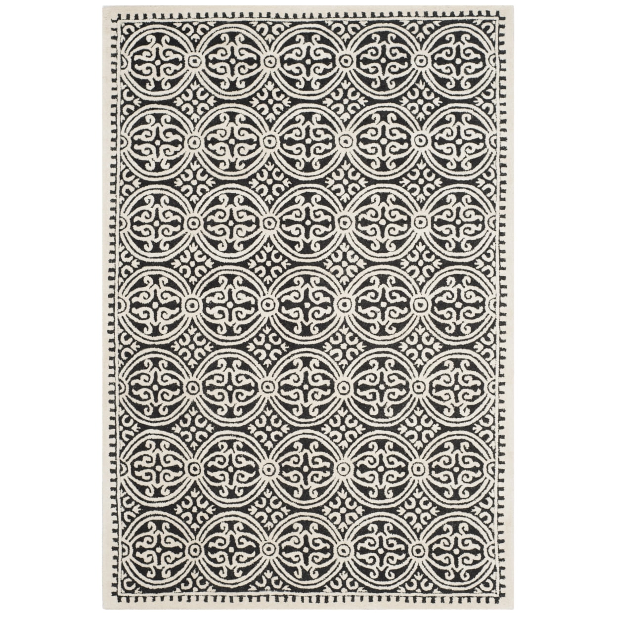 SAFAVIEH Cambridge Leslie Geometric Wool Area Rug, Black/Ivory, 4' x 4' Square