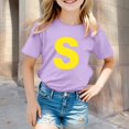 thumbnail image 2 of LUOGENLI Girls Pajamas Size 29 Cotton Children's Fashion Letter Printed T Shirt Casual and Comfortable Top for Boys and Girls Girls Pajamas Size 29 Shorts Set Light Purple Size 8-9 Years, 2 of 4
