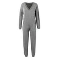 thumbnail image 4 of Mono holgado informal para mujer: pijama oversize de manga larga con cuello en V, tejido de poliéster, color liso, apto para todas las estaciones., 4 of 5