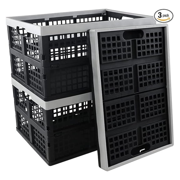 42 L Collapsible Crates for Groceries, 3 Packs Large Folding Crate for Storage