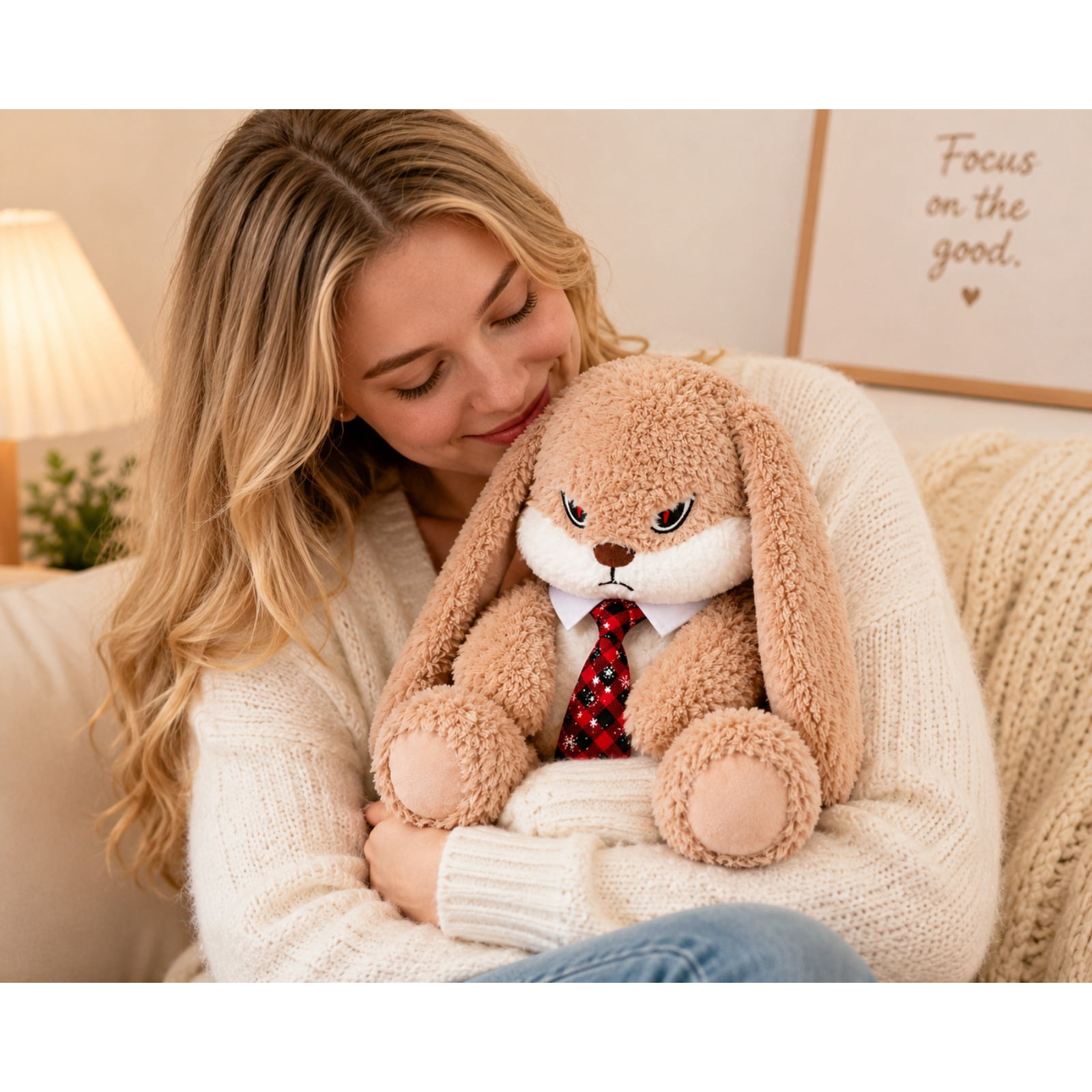 Long Ear Bunny Plush Toy with Tie Soft Stuffed Rabbit Doll Cute Gift Plushie
