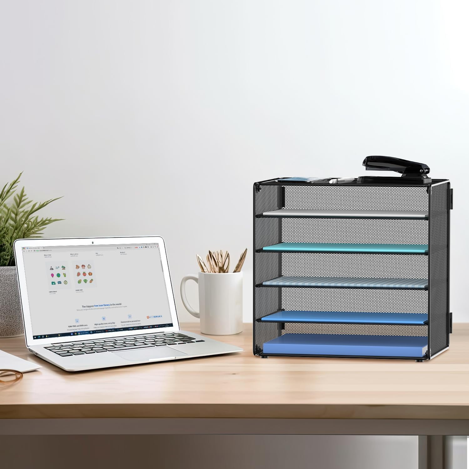 INTIGE 5 Tier Metal Desktop Organizer Tray, Desk Paper Organizer for Home Office, Black, 1 Pcs