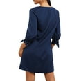 thumbnail image 4 of Gvmfive Women Solid Color Mini Dress V Neck 3/4 Sleeve Casual Loose Dress, 4 of 8