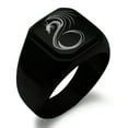 thumbnail image 1 of Stainless Steel Serpentine Dragon Engraved Square Flat Top Biker Style Polished Ring, 1 of 1