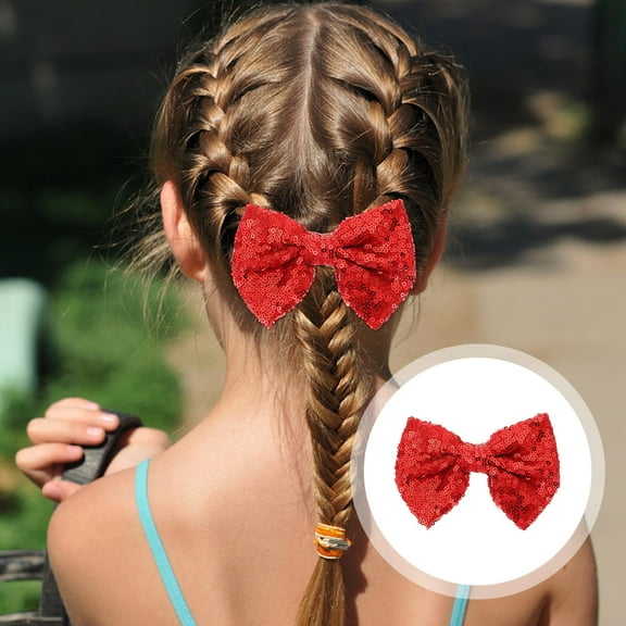 NICEXMAS 5 Pcs Bow Hairpin Girls Hair Accessories Bow for Hair Girls Hair Clip Christmas Xmas Hairpin Sequins Red 12X9X2.5CM